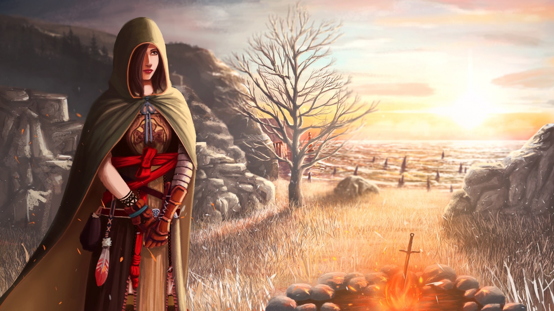 1920x1080 Wallpaper dark souls 2, shanalotte, girl, cape, field