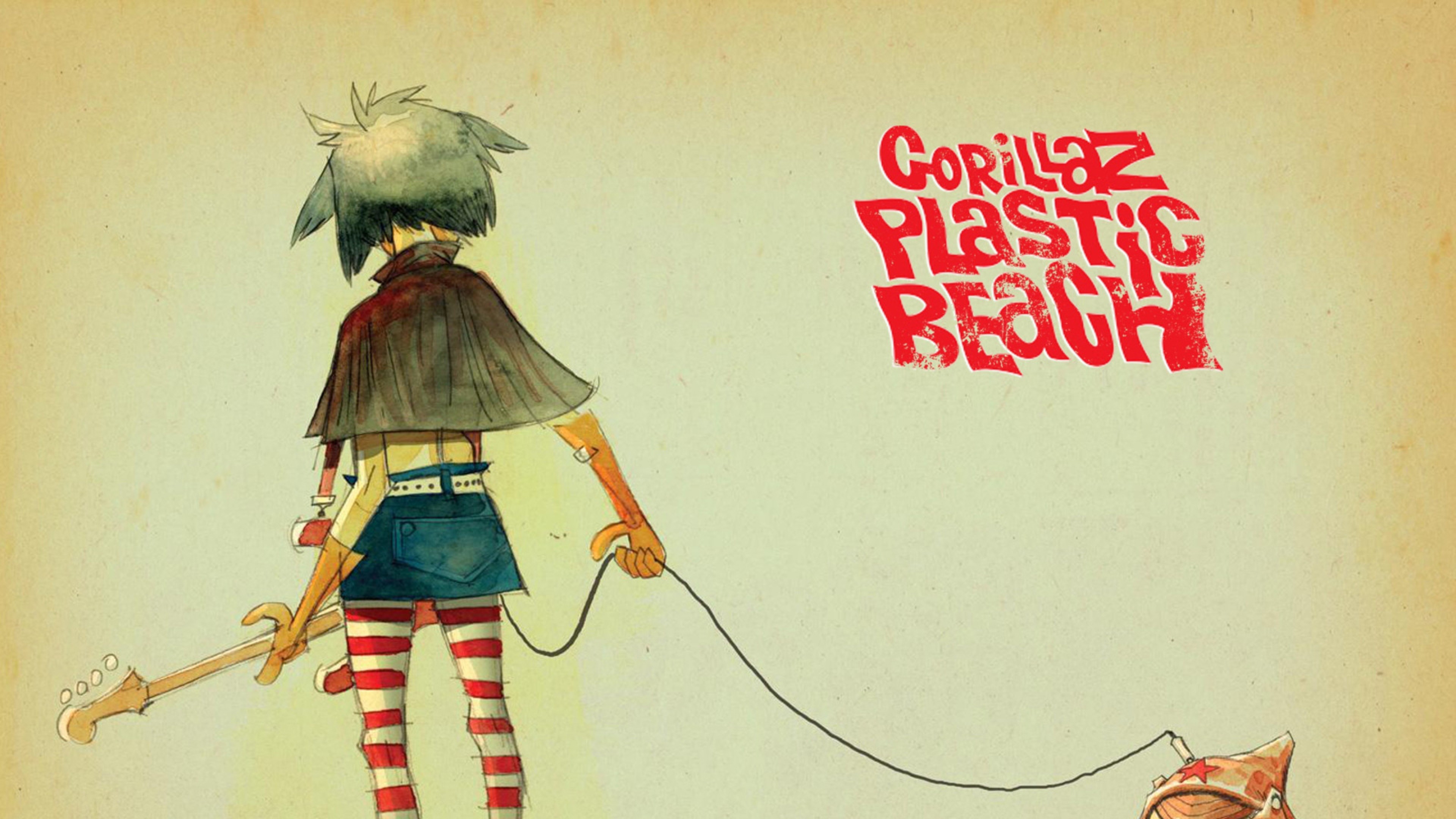 Preview wallpaper gorillaz, hero, guitar, skull, letters 3840x2160