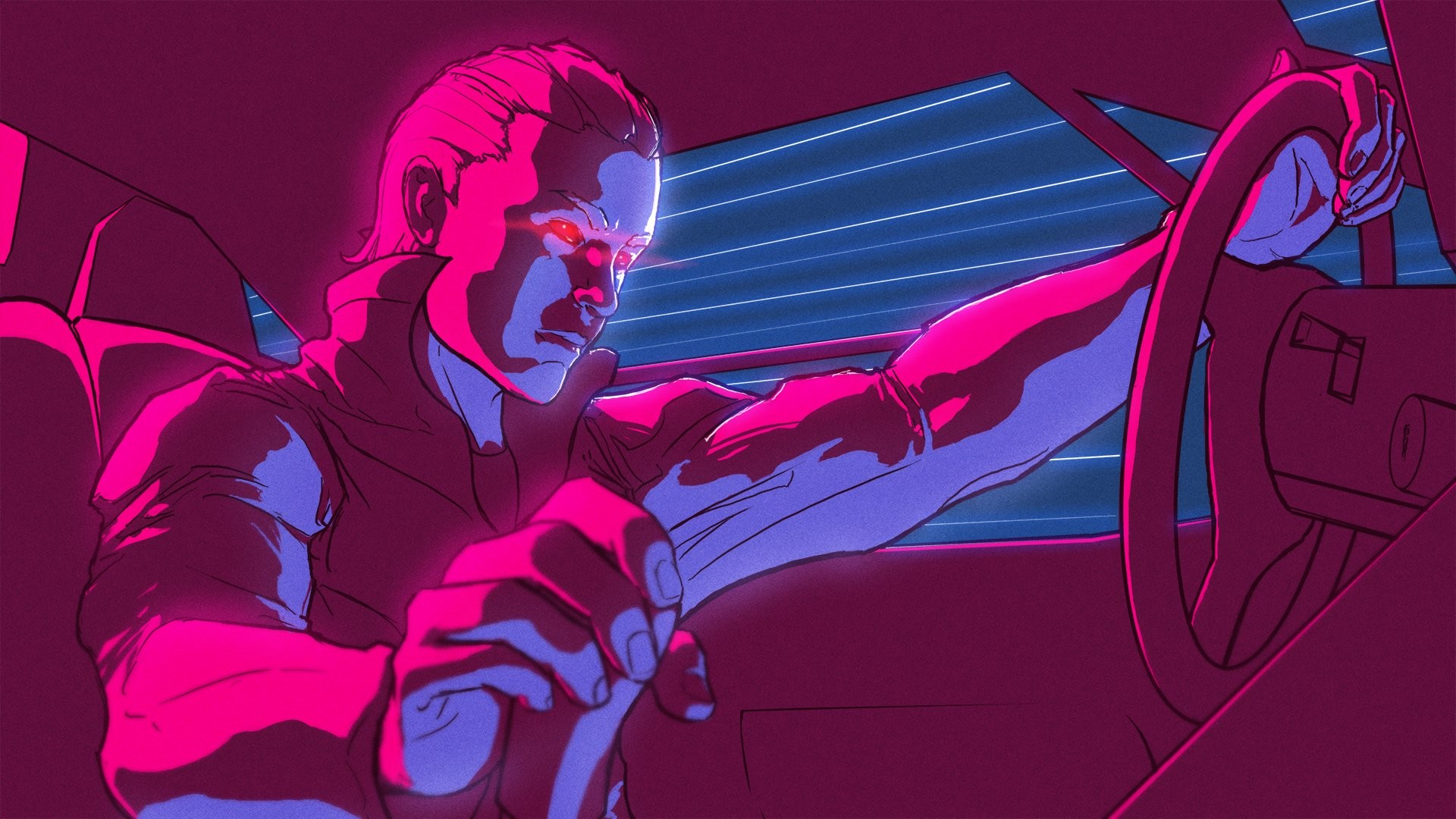 Artistico - Retro Wave Vaporwave Pink Artistico Digital Blu Sfondo
