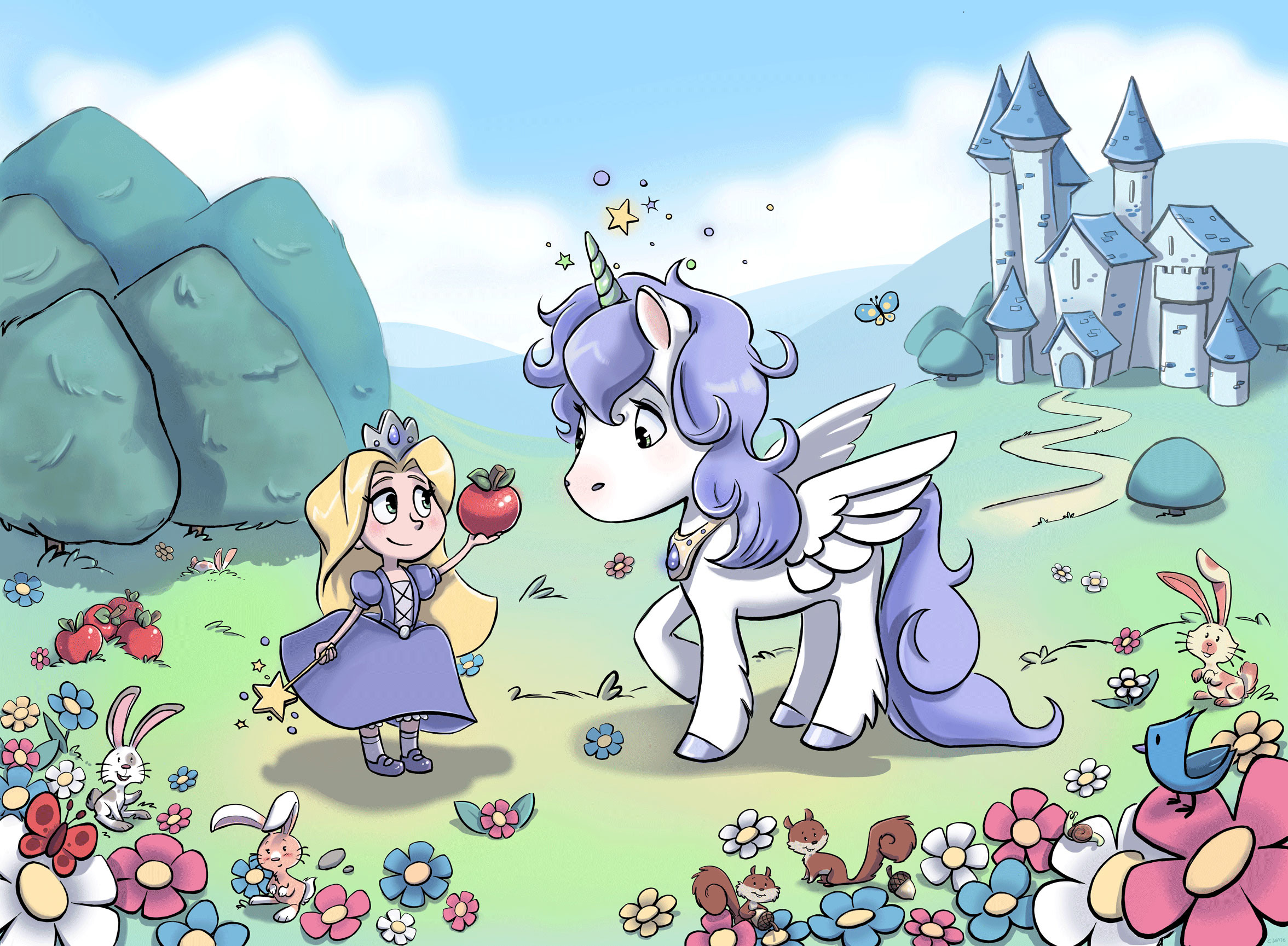 Little princess and unicorn wallpaper